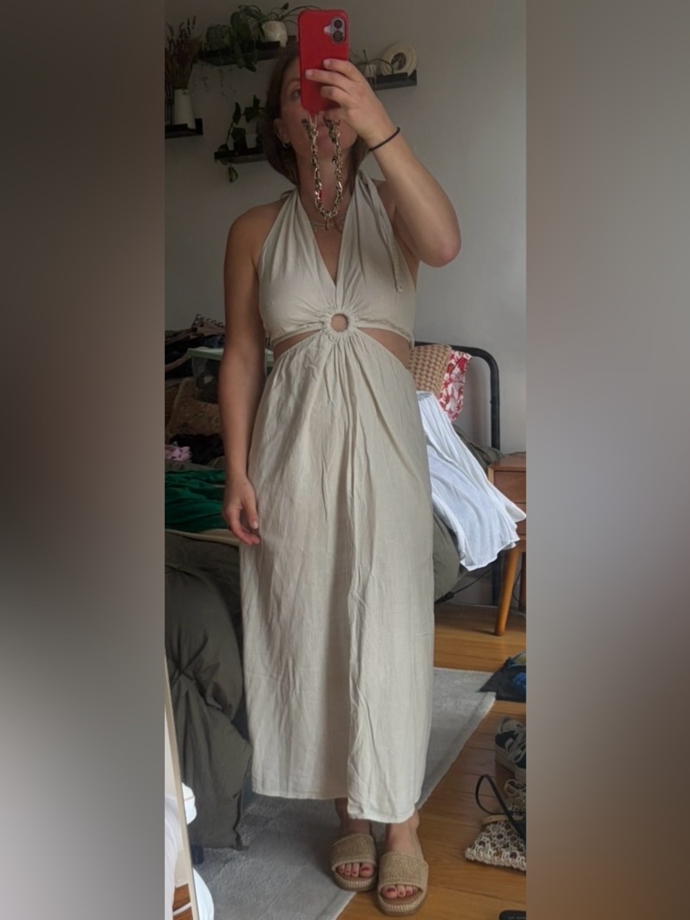 IT'S MAR BY AMATISTA cut out cream linen dress NWT - adjustable straps!!